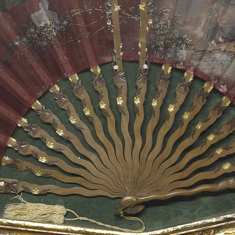 Wooden fan with wooden rods ‘Scene’, 20th century