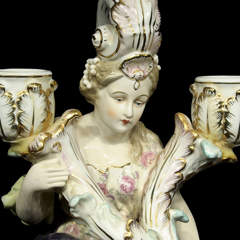 Candelabro de porcelana alemana, S.XX