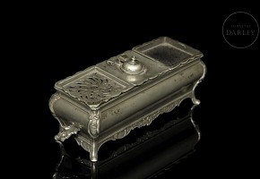 J. Hoofmans, Louis XIV style pewter writing desk, 19th century