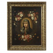 19th century Spanish School ‘Virgin Mary with flowers’