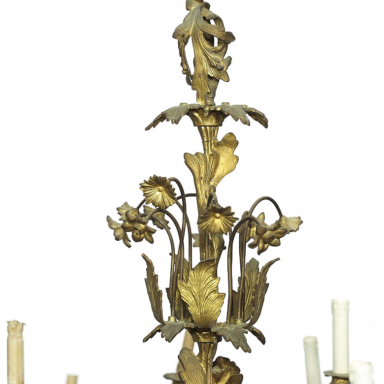 A large chandelier in golden metal, 20th century