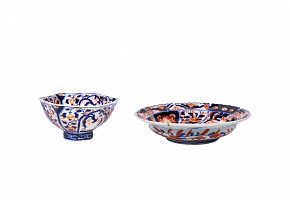 Cuenco y plato de porcelana Imari, Japón