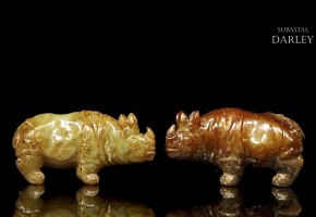 Pair of jade rhinoceroses, Tang dynasty