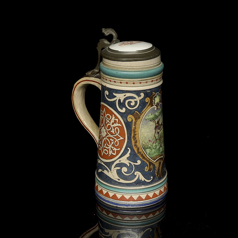 Large German ceramic beer stein, 20th century