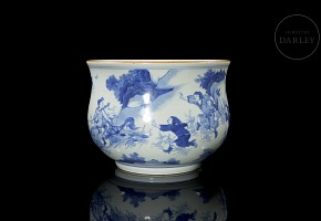 Blue and white ceramic vessel ‘Scene’, 20th century