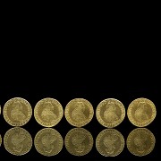 Six ‘Ferdinand VI’ Mexican gold coins, 18th century