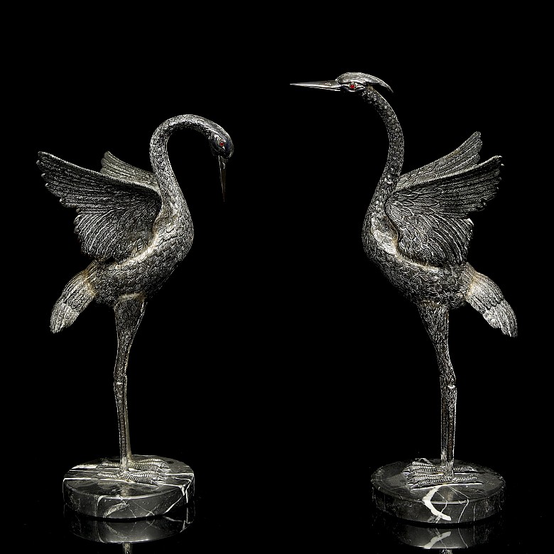 Pair of silver herons, 20th century