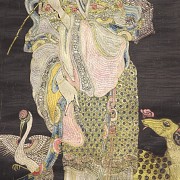 Asian embroidery ‘Lady with crane and deer’, 20th century