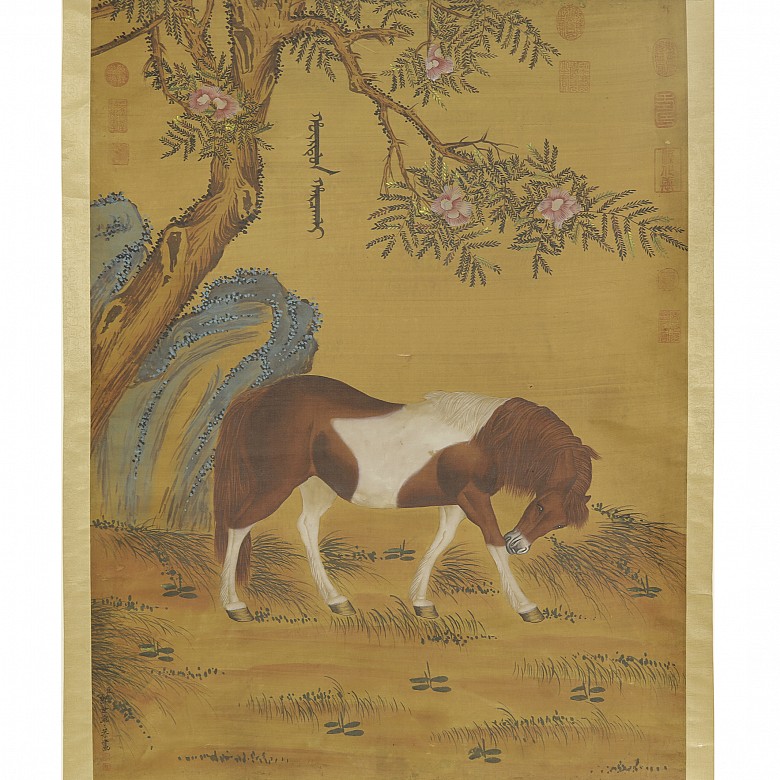 Chinese painting ‘Horse with bent head’, signed Lang Shining - 1