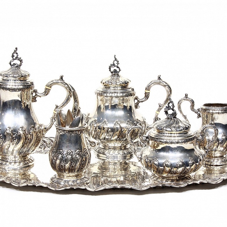 German silver stamped coffee and tea set, Law 800.