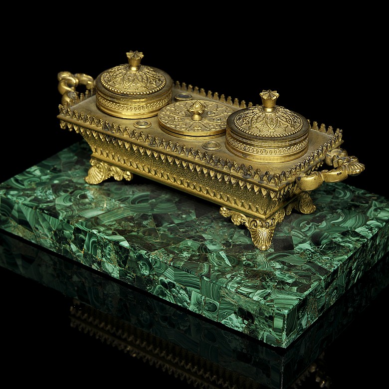 Louis XIV style scribe's desk on malachite, 19th century