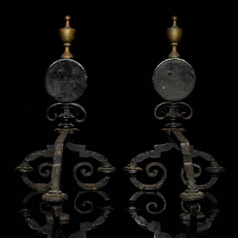 Pair of bronze and iron morels, 20th century