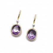 Pendientes en oro rosa de 18 k con amatistas y diamantes