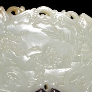 Panel de jade blanco con pedestal, dinastía Qing