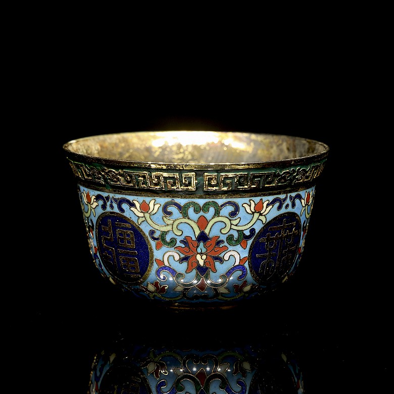 Bronze cup with cloisonné enamel, 20th century