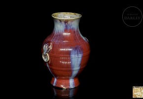 Ceramic vase with flambé glaze, with Qianlong mark