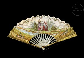 Fan with mother-of-pearl ‘Scenes in the Garden’, 19th century