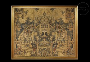 Tapestry with gallant scene, late 20th century