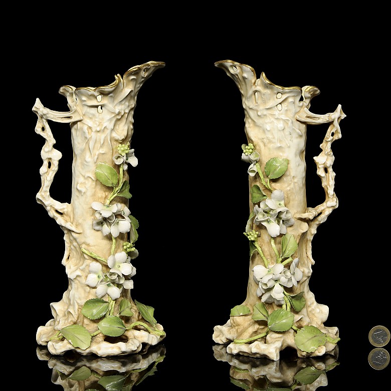 Pair of ‘Trunk and jasmine’ porcelain vases, 20th century