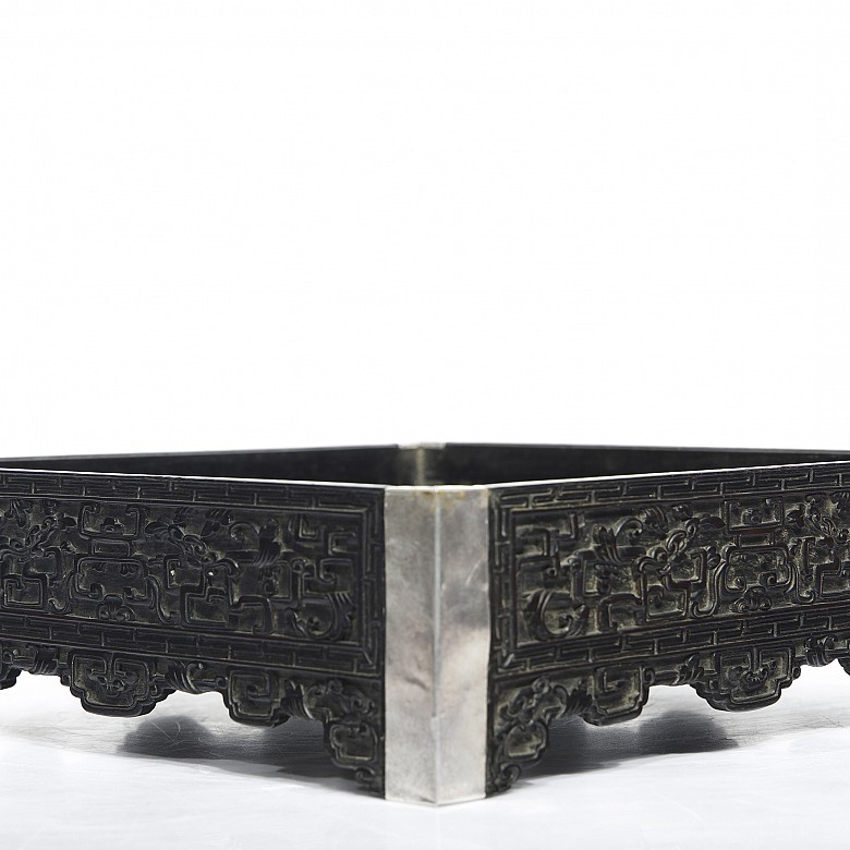 Bandeja para opio en madera y plata, dinastía Qing, S.XVIII