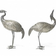 Pair of herons in Spanish silver, 20th century