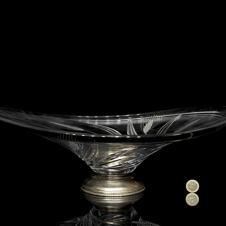 Glass fountain with silver base, 20th century