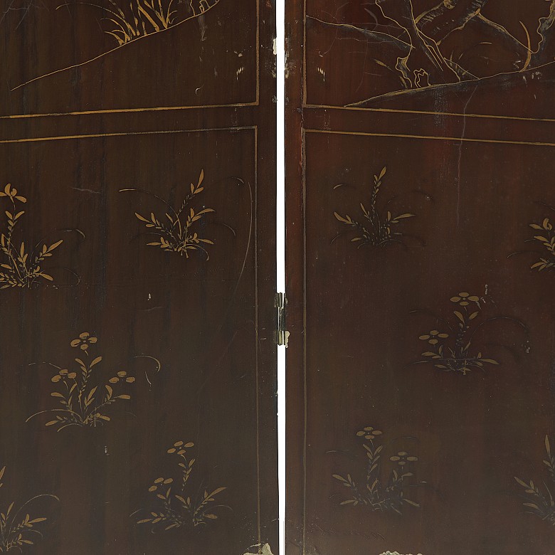 Inlaid lacquered wood folding screen, Qing dynasty