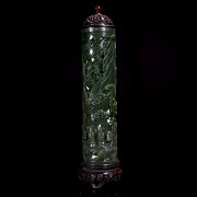 Pair of spinach green jade incense burners, Qing dynasty