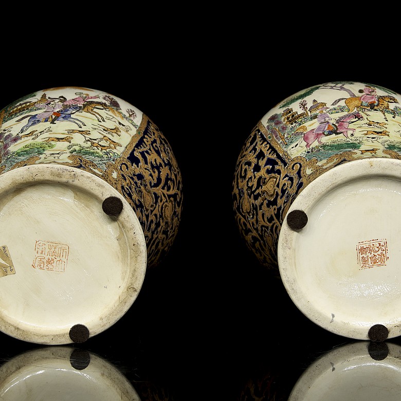 Pair of jars “Hunting”, 20th century