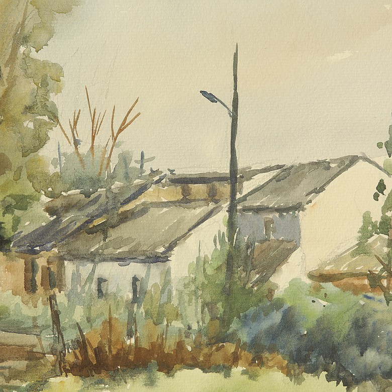 Watercolor (20th century) “Road with houses” - 2