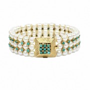 Natural pearl and turquoise bracelet, in 18k yellow gold