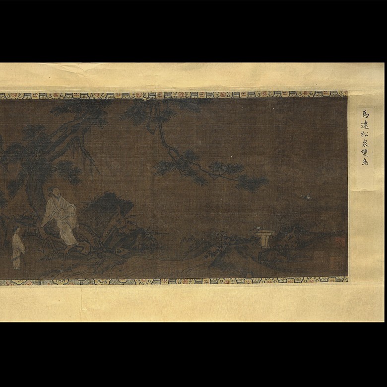 Chinese silk painting ‘River, pine, spring and bird’, Song dynasty