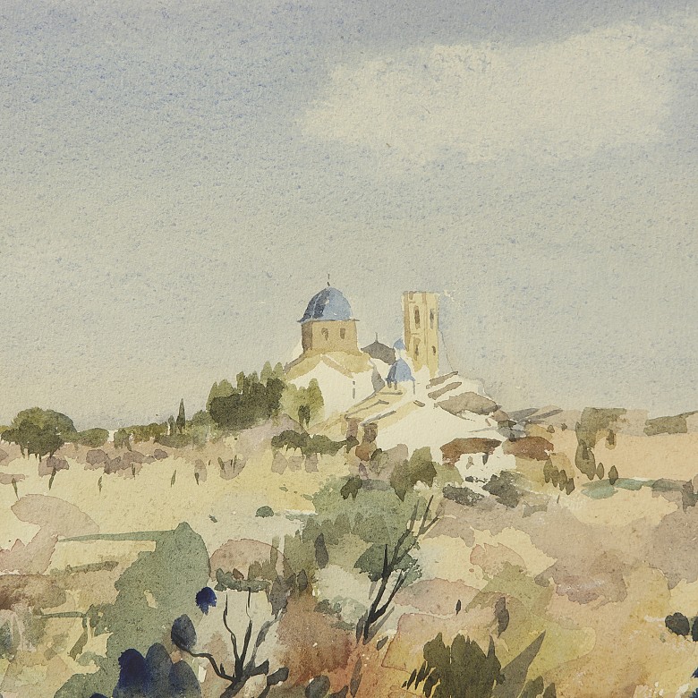 Watercolour (20th century) ‘Coastal village’