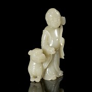 Carved jade figurine ‘Luohan with foo dog’, Qing dynasty