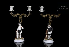 Pair of German porcelain candlesticks, 20th century