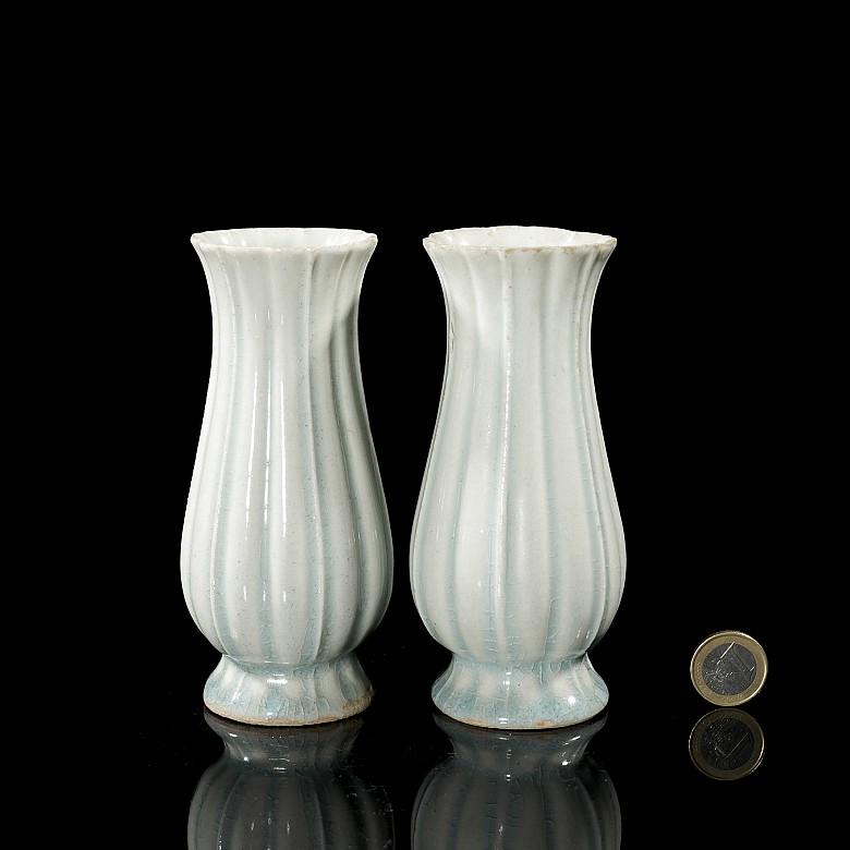 Pair of celadon-glazed vases, Hutian Kiln, Song dynasty