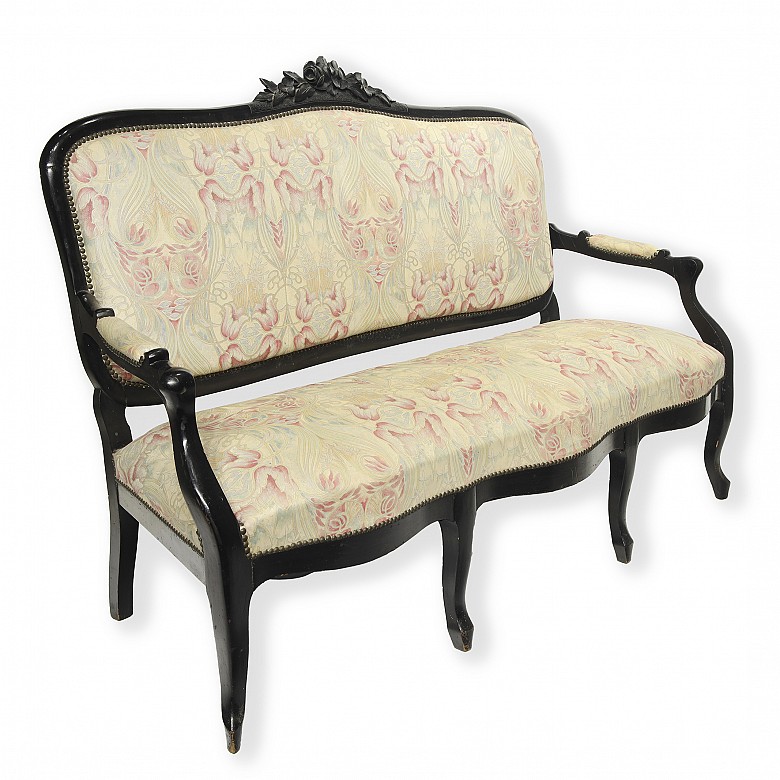 Ebonised armchair with Art Nouveau style upholstery, 20th century - 1