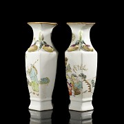 Pair of ‘Scene’ pink family vases, Qing dynasty