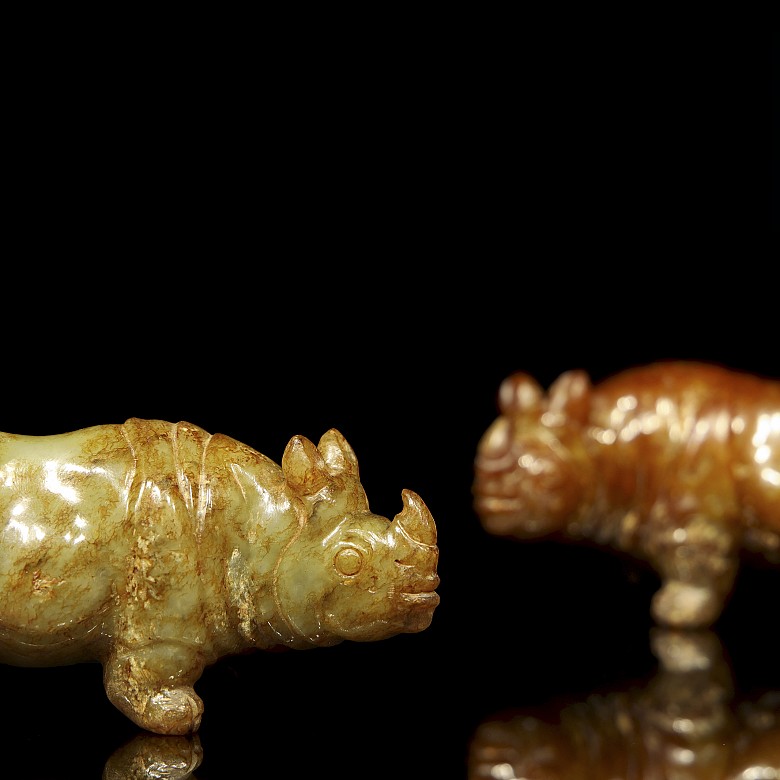 Pair of jade rhinoceroses, Tang dynasty