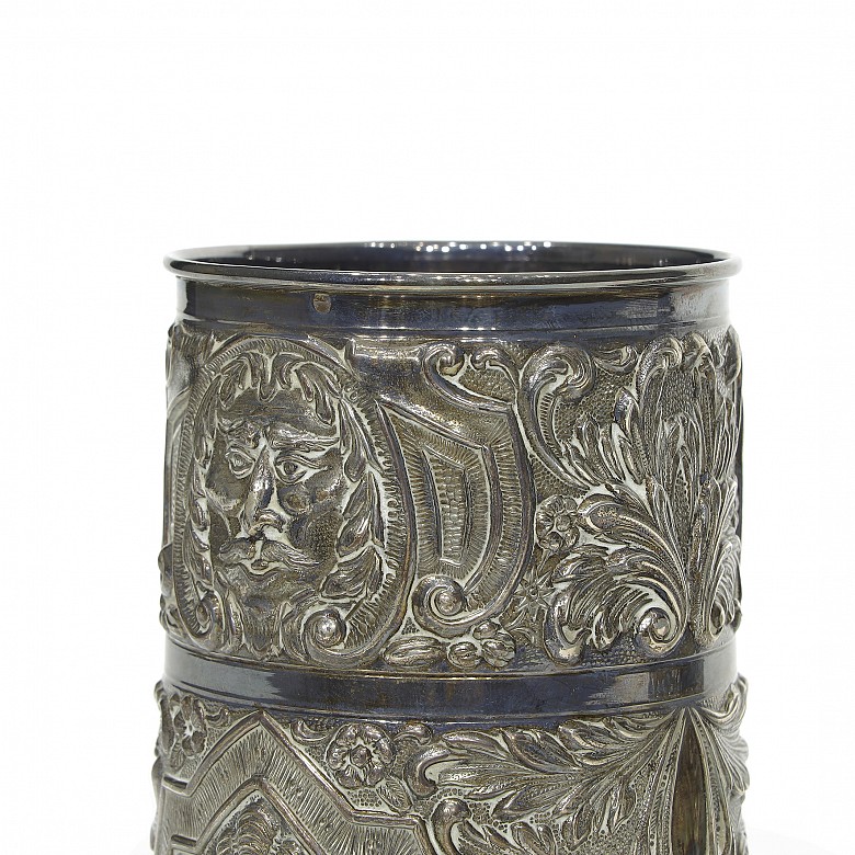 Cigar container and table lighter in Spanish silver, 20th century