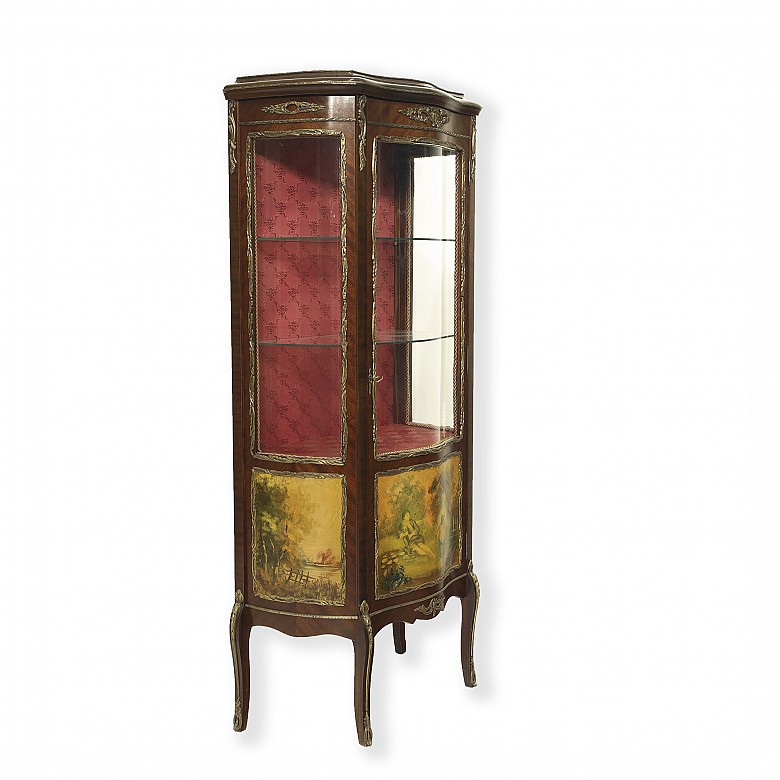 Louis XV style display cabinet in veneered wood, 20th century