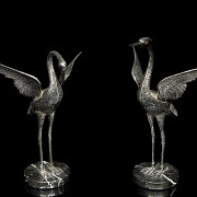 Pair of silver herons, 20th century