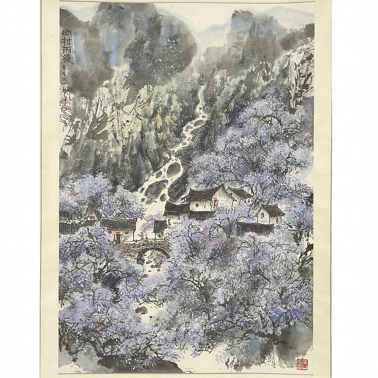 Chinese painting ‘Landscape with houses’, 20th century