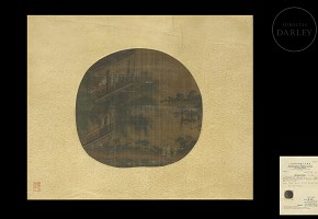 Chinese silk painting ‘Ancient Landscape with Characters’, Song dynasty