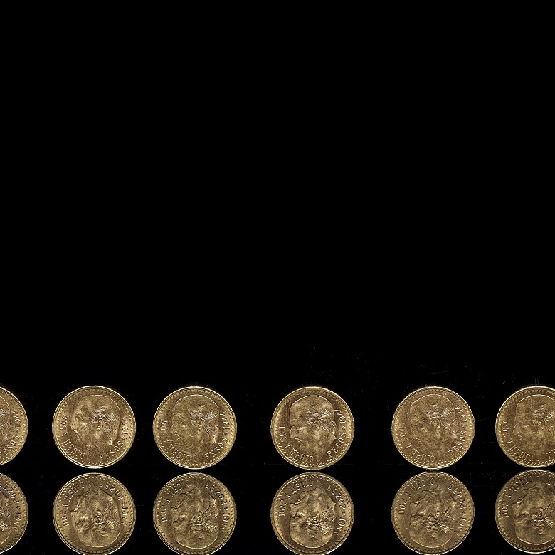 Six Mexican gold coins ‘Dos Pesos y medio’, 1944