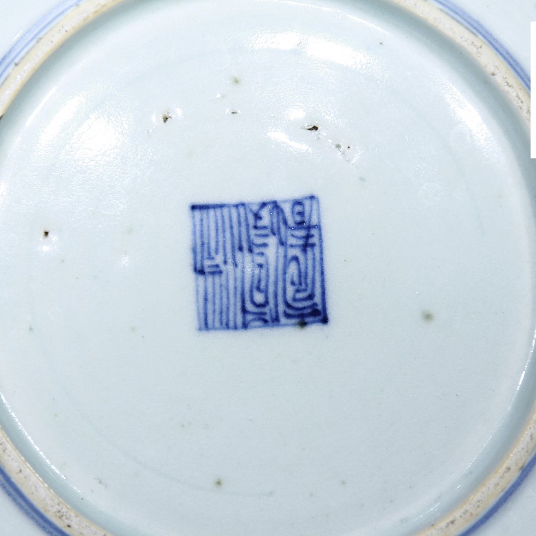 Two plates, blue and white porcelain, 19th century