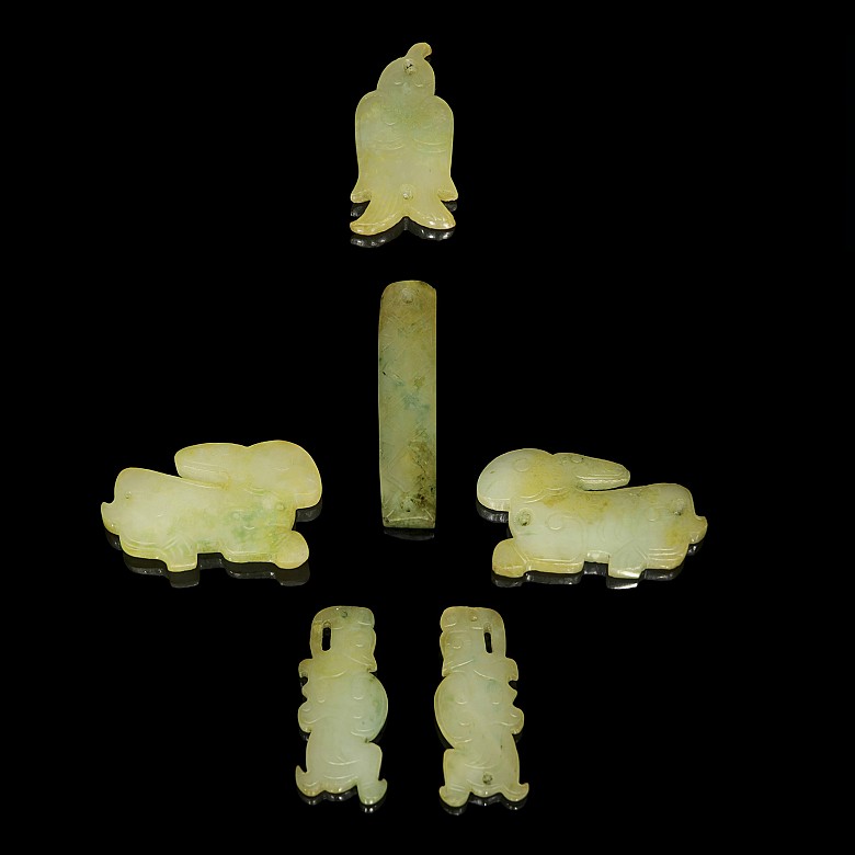 Set of six yellow jade ornaments, Western Zhou dynasty