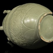 Vase with reliefs glazed in olive green, 20th century