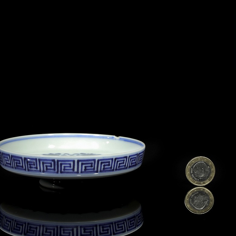 Cuenco para pinceles en porcelana azul y blanco, con marca Qianlong