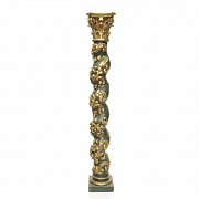 Solomonic carved and polychromed wooden column, 20th century